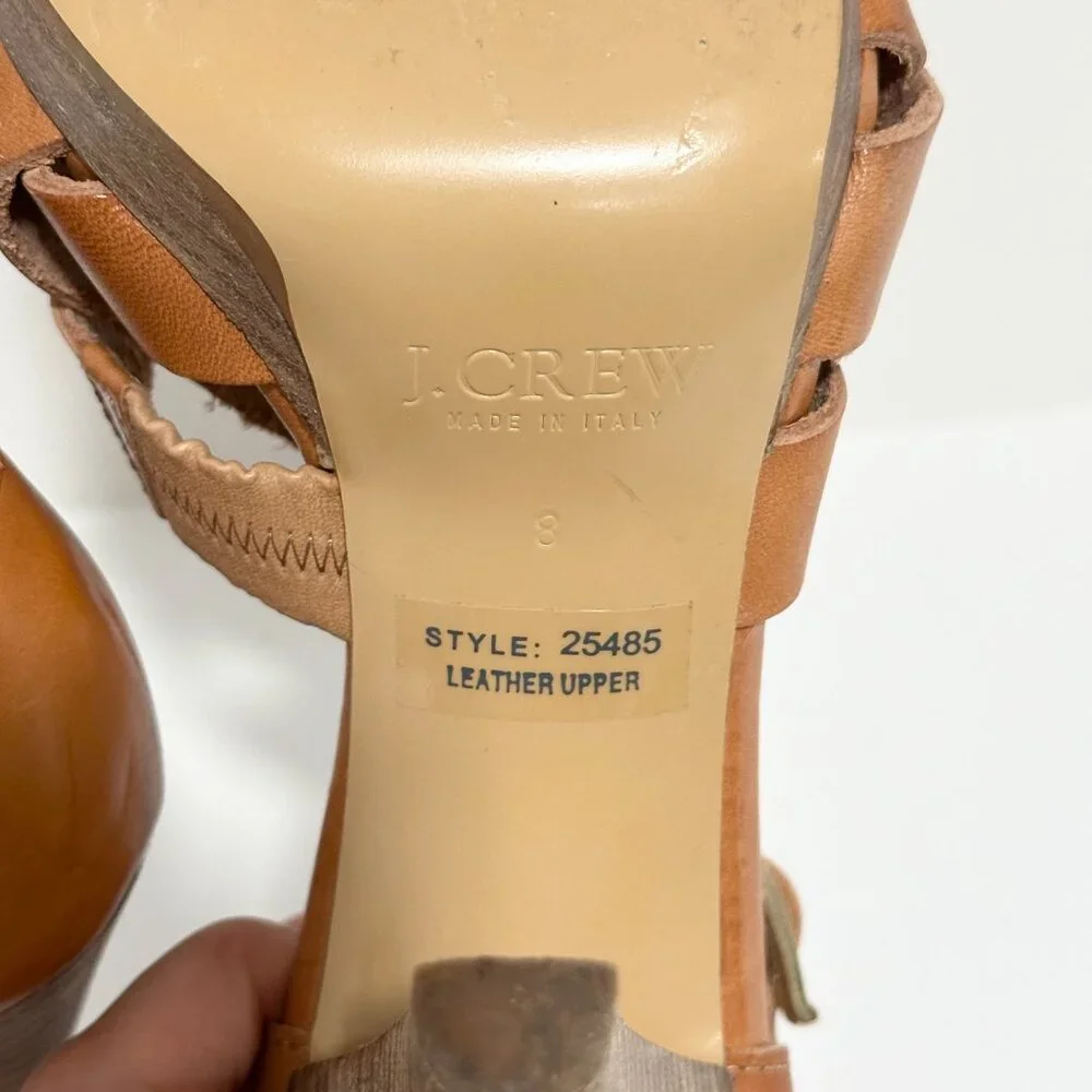 Jcrew Ares Platform Brown Tan Cognac Leather Strappy Sandal Heel Size 8